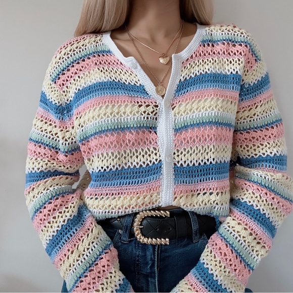 Vintage pastel indie retro cottagecore prairie Garden Open knit cardigan - Picture 3 of 8